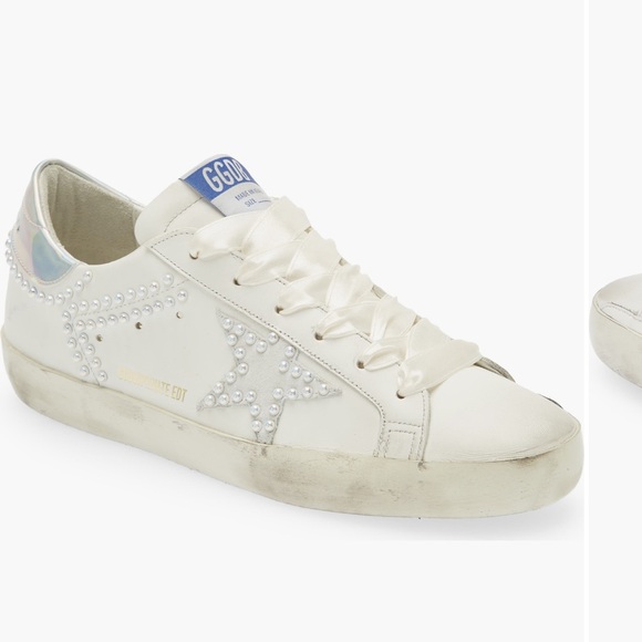 Golden Goose Shoes - Golden Goose White Pearl-Embellished Superstar Sneaker with Iridescent Heel